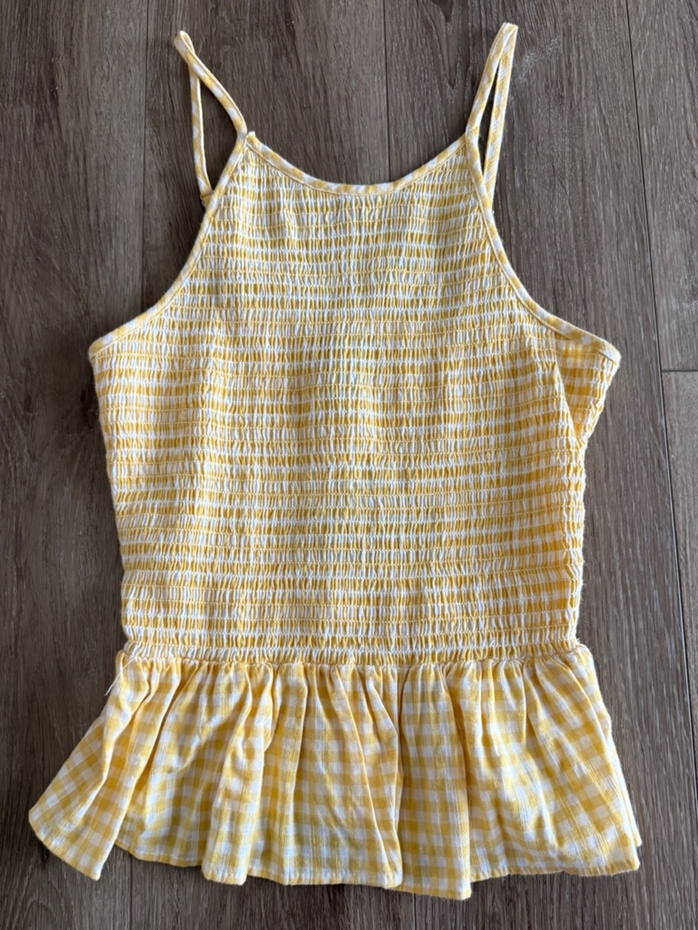 Angie Yellow Gingham Smocked Peplum Top - Size M